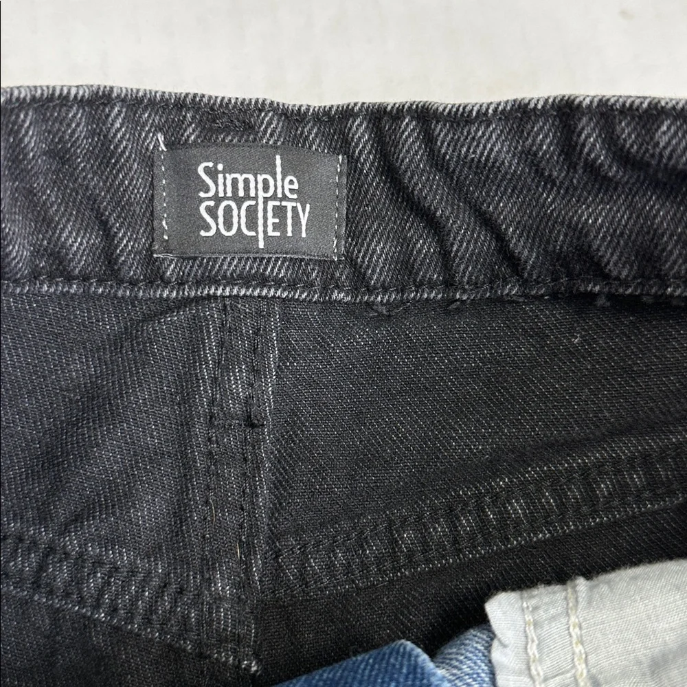 Simple Society Color Block Black Blue Denim Short Button Fly Womens 25 High Rise - Picture 4 of 8